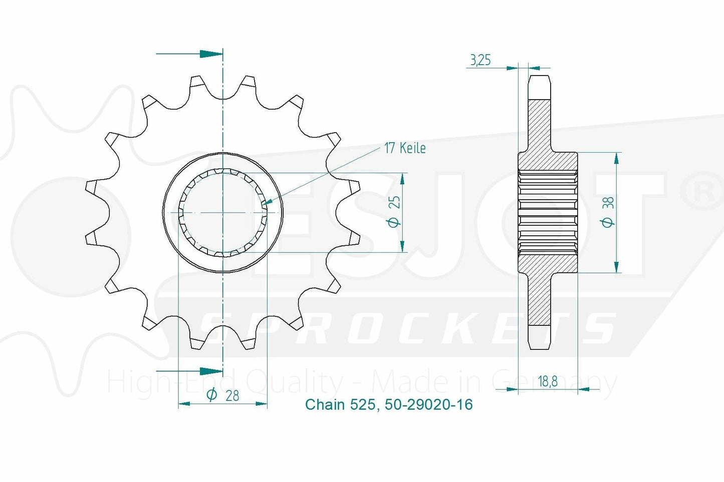 Sprockets Front (29020S - 16T) - Esjot