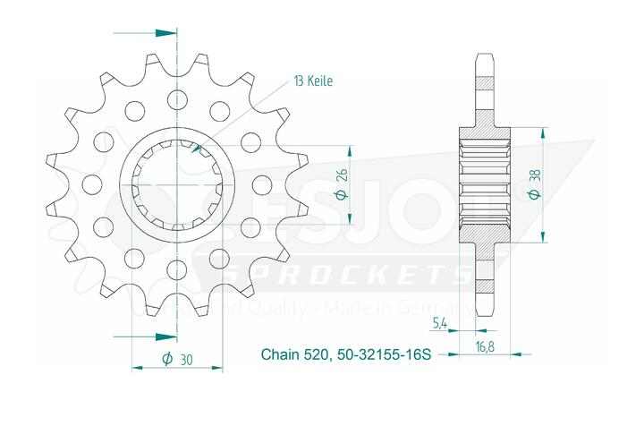 Sprockets Front (32155-16T) - Esjot