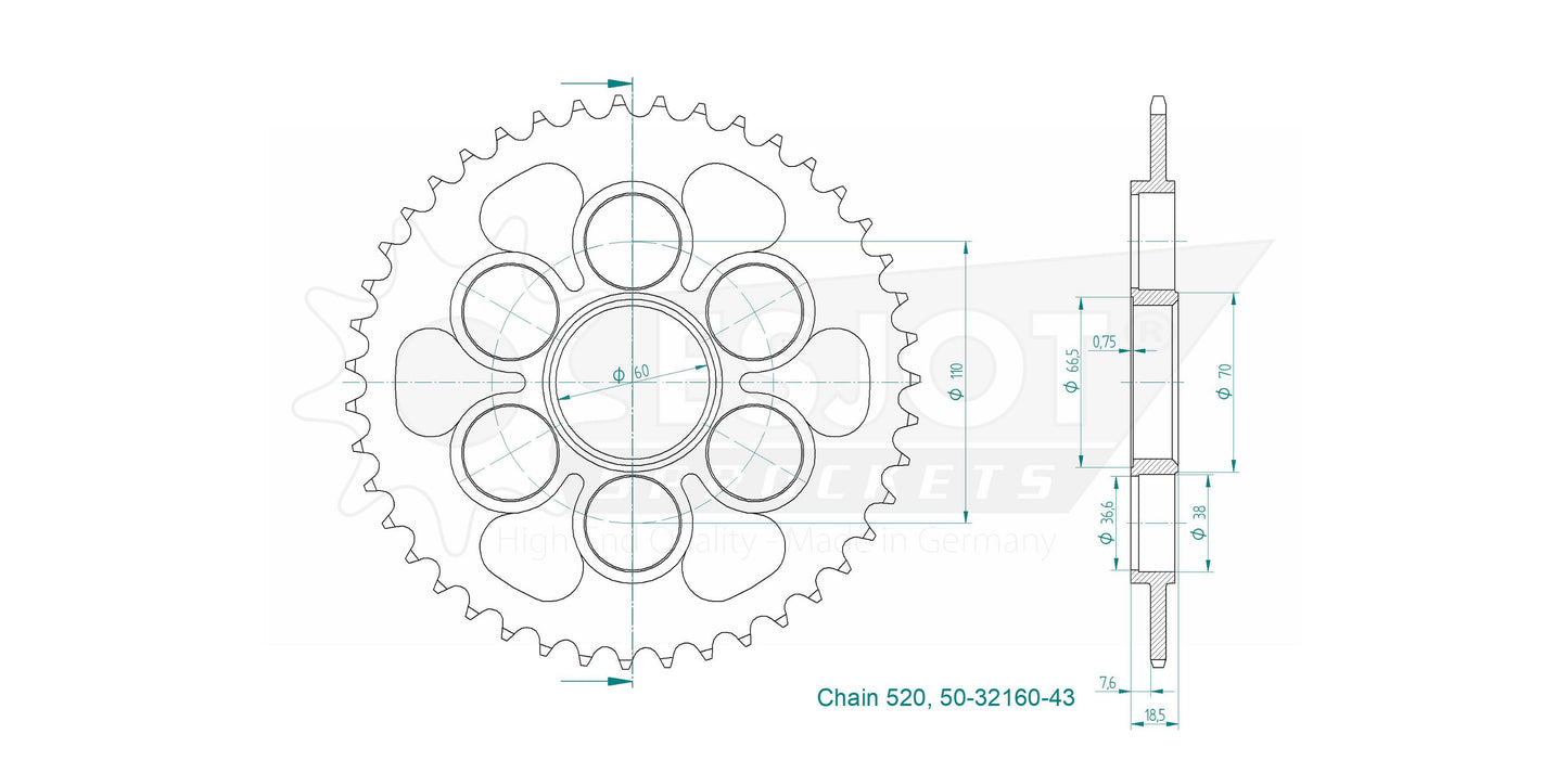 Sprockets Rear (32160-43T) - Esjot