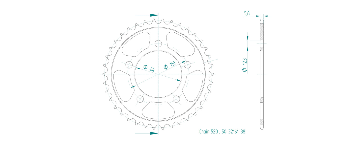 Sprockets Rear (32161-38T) - Esjot