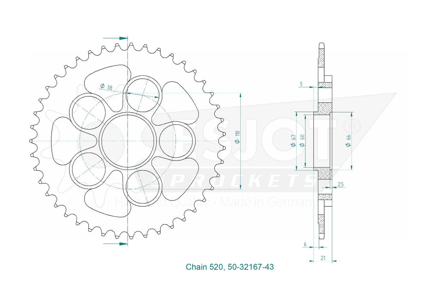 Sprockets Rear (32167-43T) - Esjot