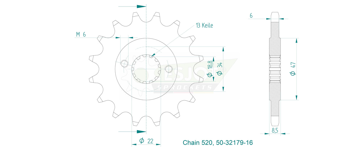 Sprockets Front (32179-16T) - Esjot