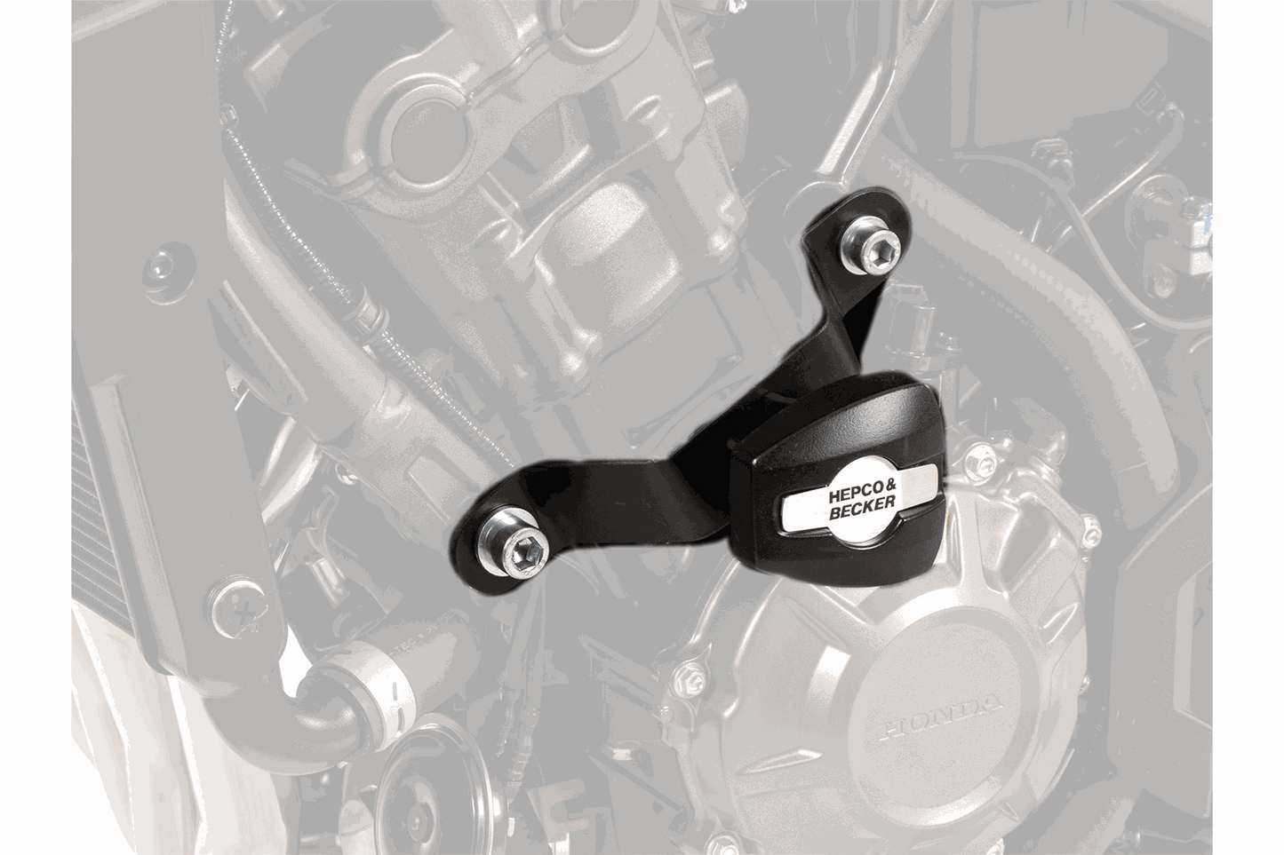 HONDA CB 650 R e-clutch protection crash pads installed on engine.