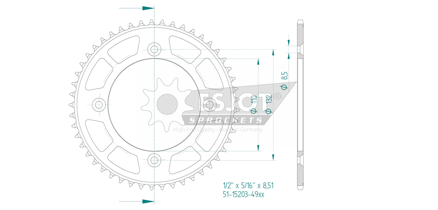 Sprockets Rear (15203-49T) - Esjot Aluminium