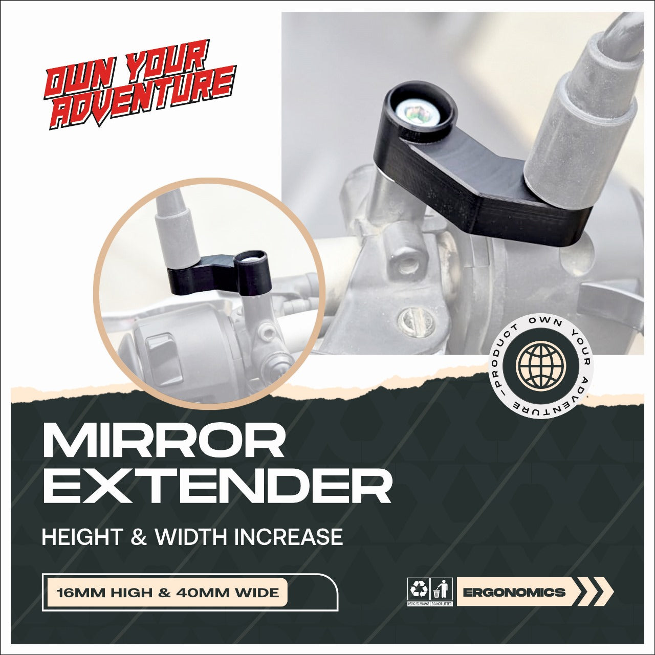 Mirror Width Extender M10 x 1.25 - 16mm H + 40mm (STR)