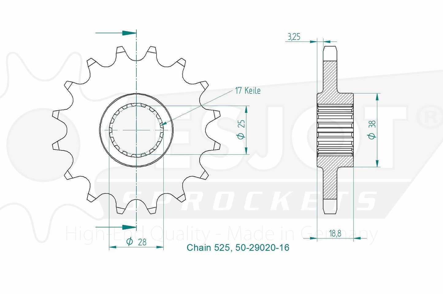 Sprockets Front (29020S - 16T) - Esjot