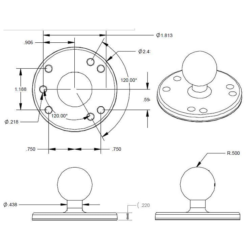 RAM Base - Round Plate (2.5") with Ball.