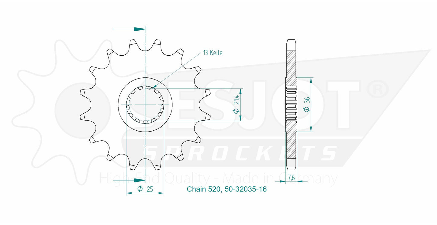Sprockets Front (32035-16T) - Esjot