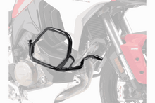 Ducati Multistrada V4 engine protection bar by Hepco Becker, black powder-coated, sturdy tubing.