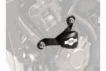 HONDA CB 650 R e-clutch protection crash pads installed on engine.
