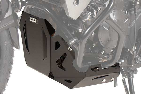 Honda Transalp XL 750 skid plate by Hepco Becker, aluminum protection.