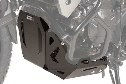 Honda Transalp XL 750 skid plate by Hepco Becker, aluminum protection.