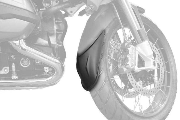 BMW R1200 / R1250 GS front fender extension made from black ABS plastic for improved mudguard coverage.