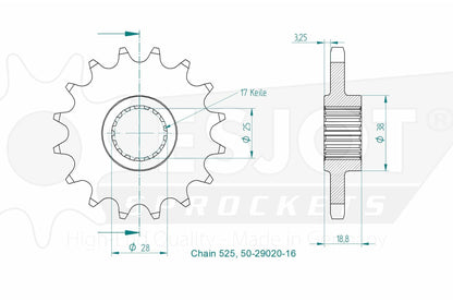 Sprockets Front (29020S - 16T) - Esjot