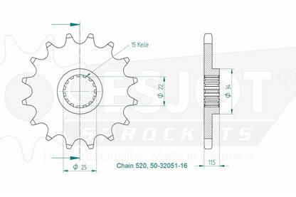 Sprockets Front (32051-15T) - Esjot