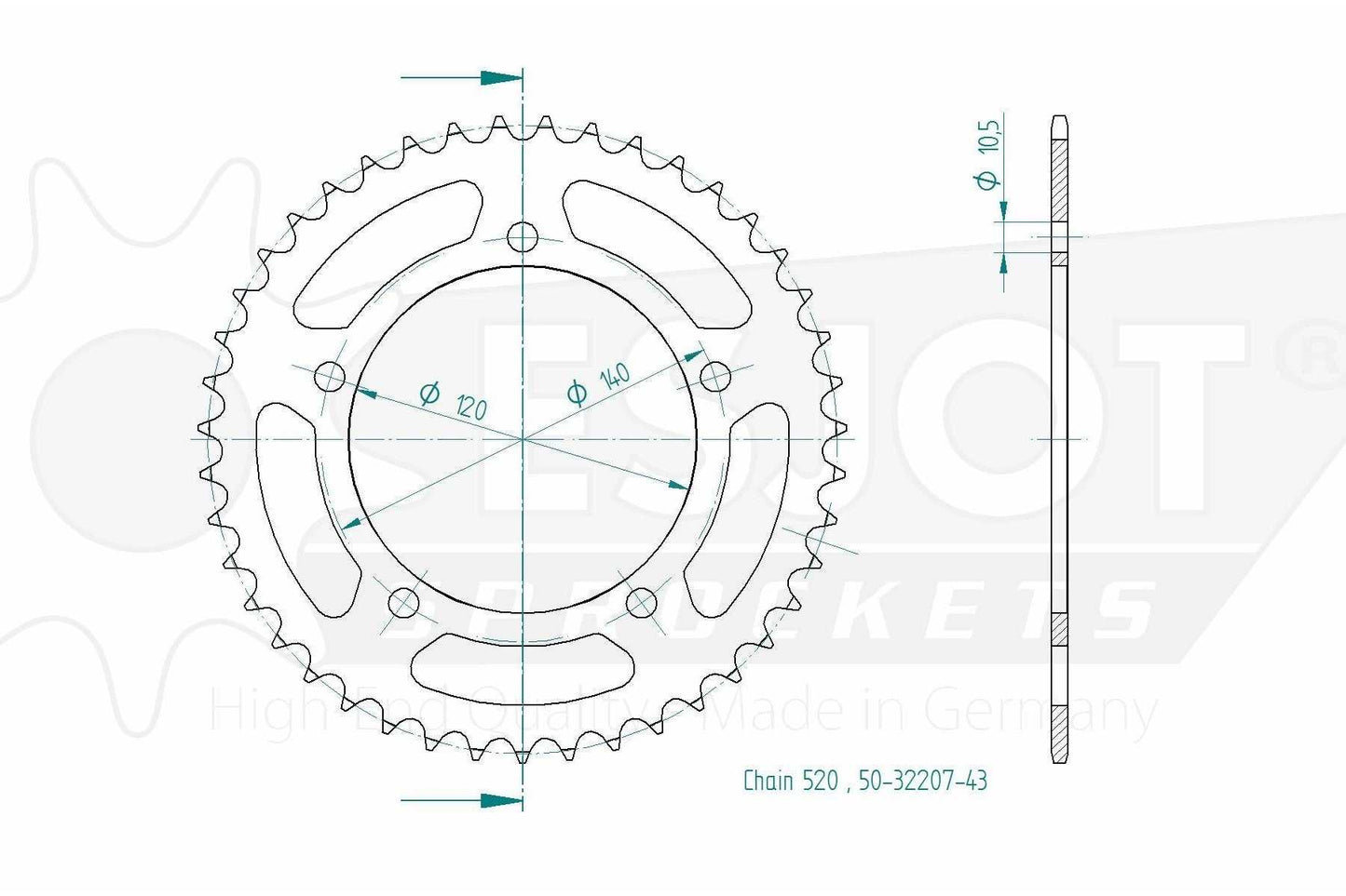 Sprockets Rear (32207-43T) - Esjot (520 Pitch)