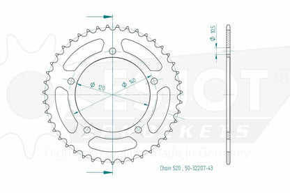 Sprockets Rear (32207-43T) - Esjot (520 Pitch)