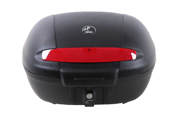 Journey Top case 49L by Hepco Becker, durable ABS plastic, black, 49-liter capacity, rear latch.