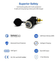 DIN (Hella) to 36W PD USB-C + QC 3.0 (ANGLED)
