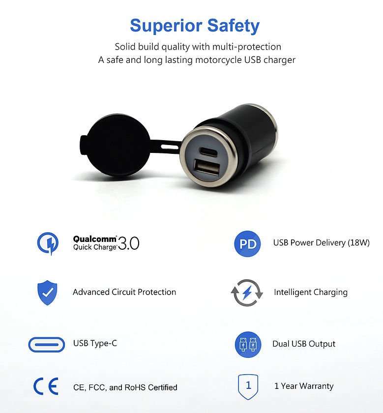 DIN (Hella) to 36W PD USB-C + QC 3.0 (STRAIGHT)