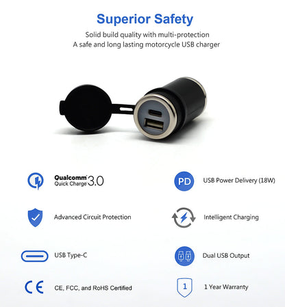 DIN (Hella) to 36W PD USB-C + QC 3.0 (STRAIGHT)