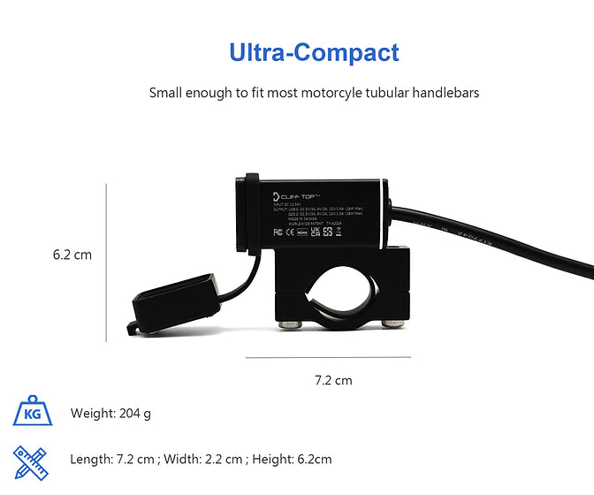 Handlebar Mounted 36W PD USB-C + QC 3.0 (Aluminium)