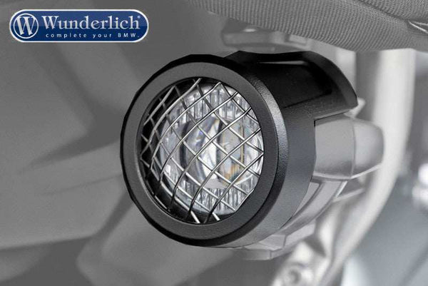 BMW Motorrad Protection Auxiliary Lights Spider Protect with stainless steel grill for LED headlights.