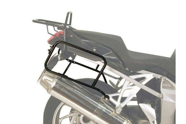 BMW K1300R sidecases carrier by Hepco & Becker, black steel tube mount on motorcycle.