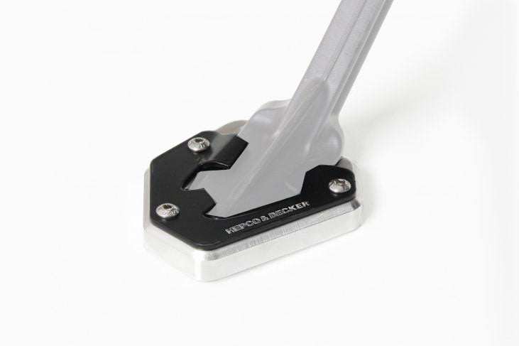 BMW Sidestand Enlargement by Hepco Becker, CNC milled aluminum plate for increased stability.