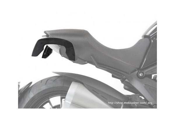 Ducati Diavel C-Bow sidecases carrier by Hepco Becker mounted on motorcycle.