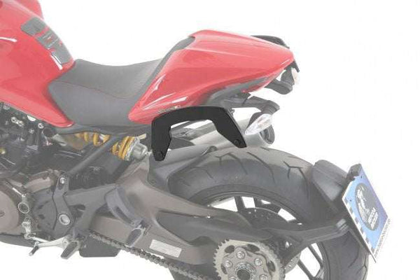Ducati Monster 1200S C-Bow sidecases carrier installed on motorcycle.