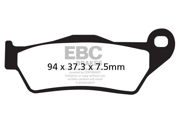 EBC Double-H™ Sintered Superbike Brake Pad silhouette with dimensions 94 x 37.3 x 7.5mm.