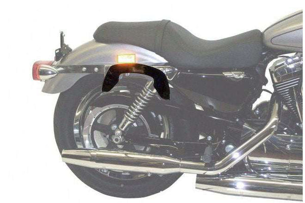 C-Bow carrier for Harley-Davison Fat Boy sidecases, sleek metal design, ideal for Hepco & Becker bags.