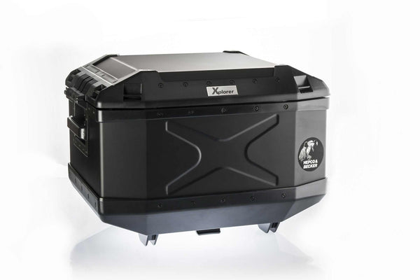 45L Xplorer top case by Hepco Becker with aluminum and impact-resistant plastic, fits Aluracks/Easy racks.