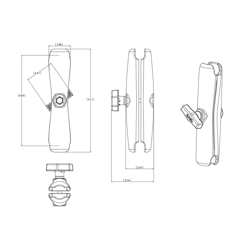 RAM Arm - Double Socket Arm LONG C-BALL