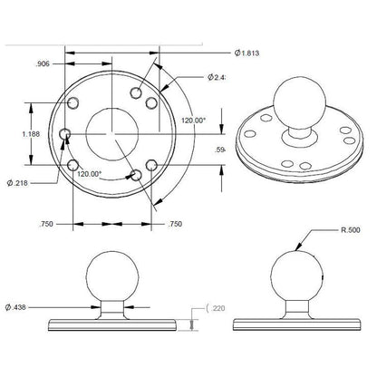 RAM Base - Round Plate (2.5") with Ball.