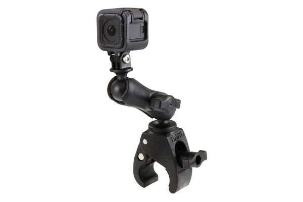 RAM Small Tough-Claw™ Mount with GoPro® Hero Adapter, versatile clamping for rails and flat surfaces.