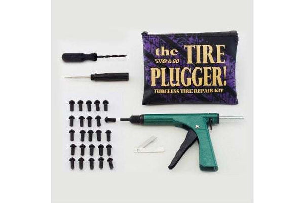 SNG Auto Tire Plugger kit with repair gun, mushrooms, handle reamer, cutter, probe tool, nozzle, and soft case.