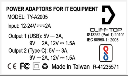 DIN (Hella) to 36W PD USB-C + QC 3.0 (STRAIGHT)