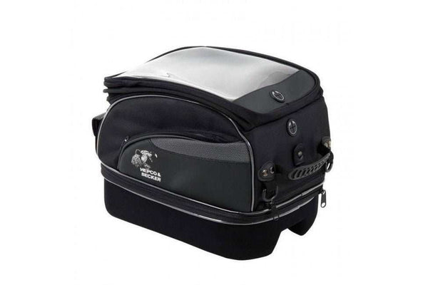Expandable tank bag 14-19L with Lock-it Tank Ring, map compartment, and integrated rain-hood.