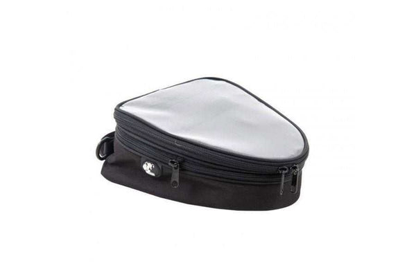 Small magnetic tank bag with transparent top, ideal for smartphones and small items, expandable 3-5 liters.