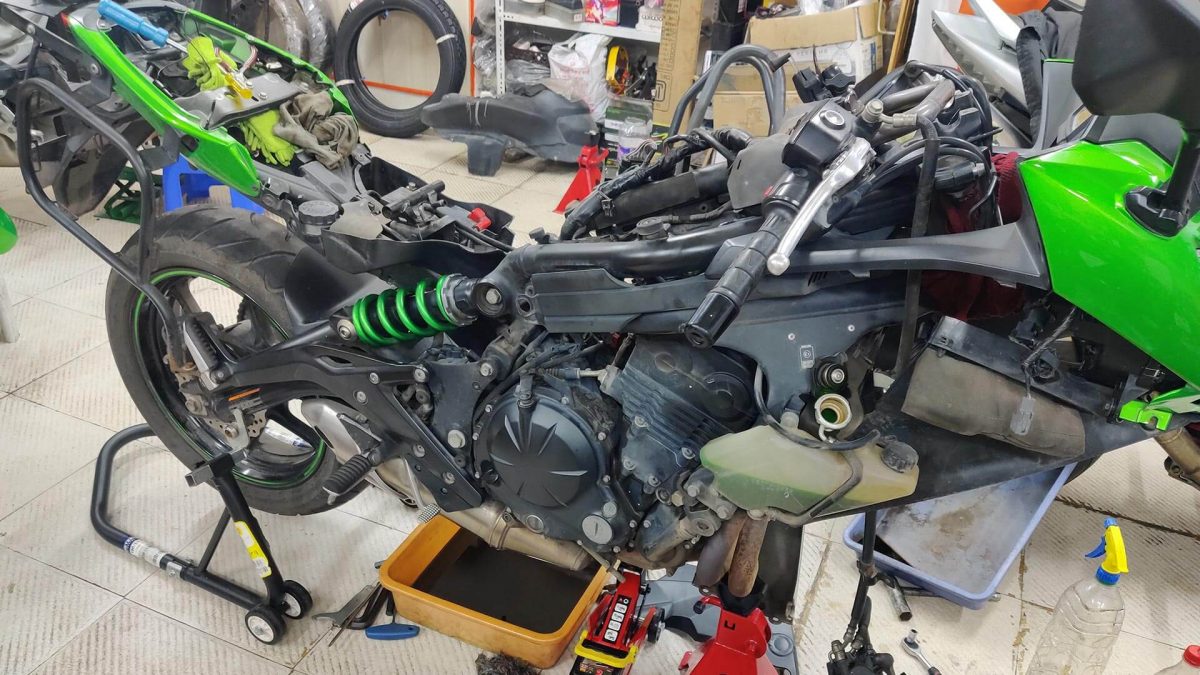 motorcycle being serviced