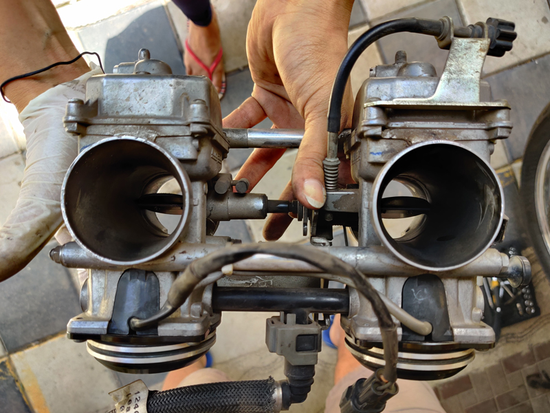 throttle bodies of a motorcycle